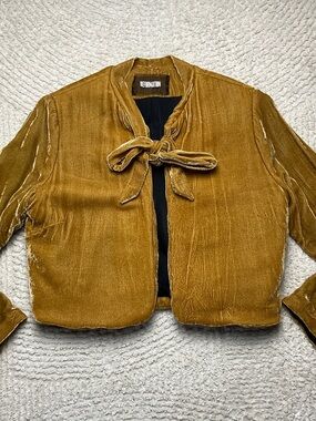 Reformation Opera Bolero Gold Velvet Tie-Neck Cropped Jacket Size Small